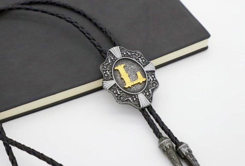 KECOL Western Letter Bolo Tie Cowboy Aalphabet A to Z Neckties Necklace for Men Women - Image 4